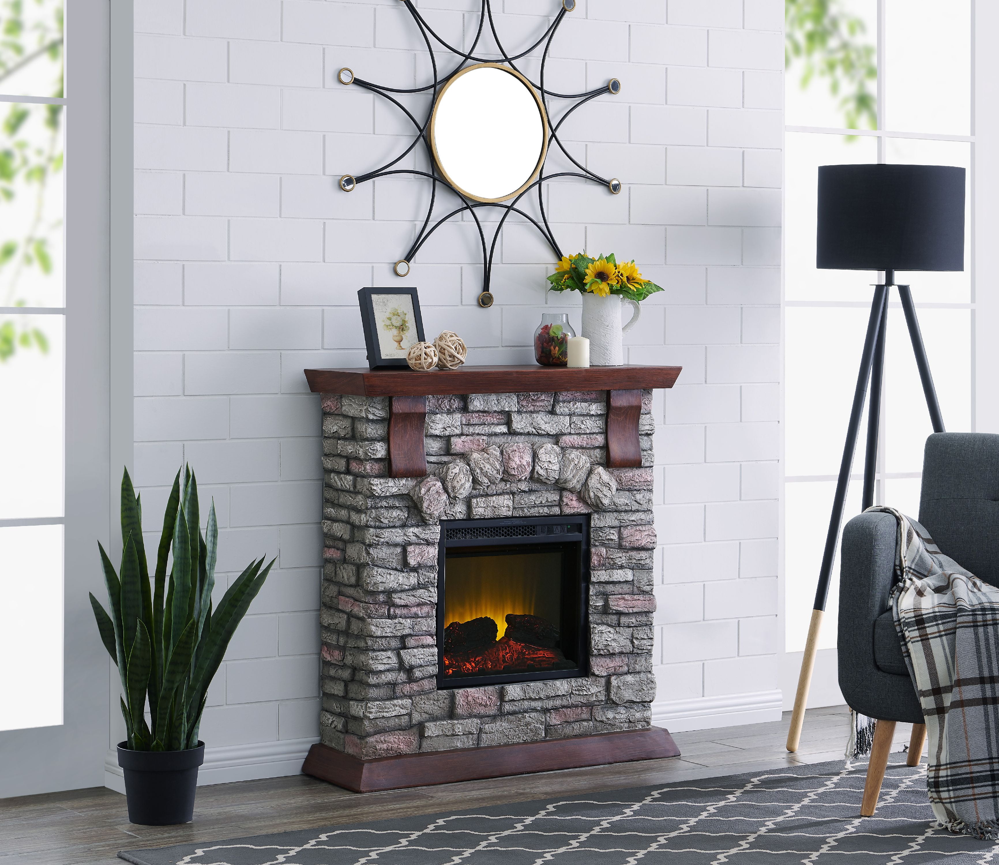 Bold Flame 38 Inch Faux Stone Electric Fireplace In Brown Tan
