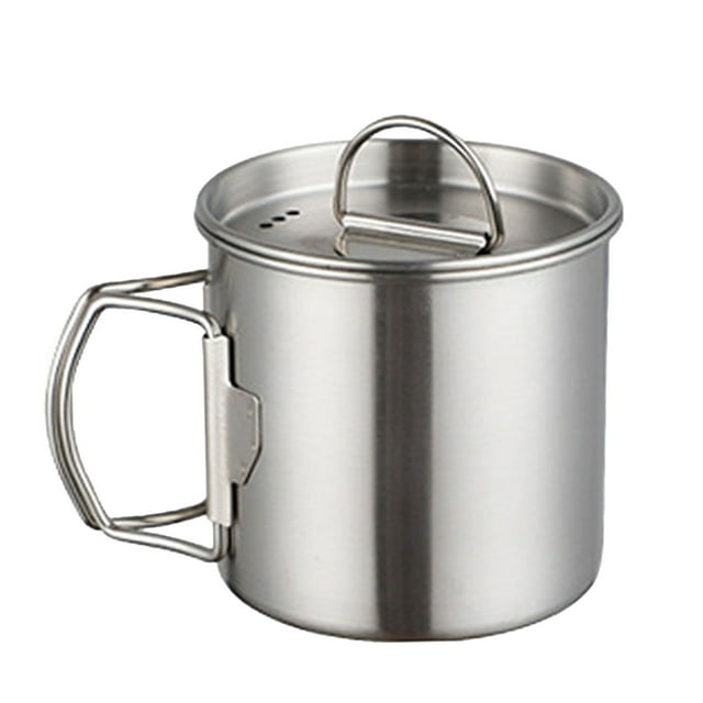 Tasses de Camping Pliables, Tasse de Camping en Acier Inoxydable Intégrée Portable Pratique Prévention de la Rouille avec Couvercle et Échelle pour Randonnée