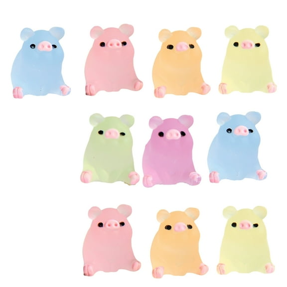 10PCS Night Glowing Pig Figurines Cartoon Models For Office Home Desk