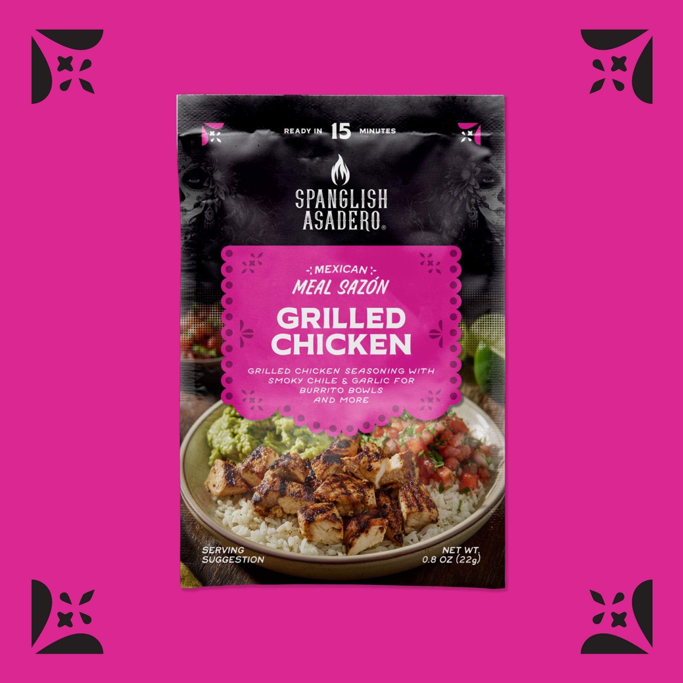 Spanglish Asadero Grilled Chicken Seasoning with Garlic, Chilis, Spices & Sea Salt, 0.8 oz Packet