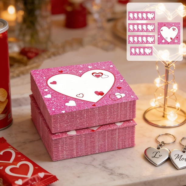 14 de febrero Fiesta romántica festiva con temática de corazón brillante Vajilla desechable Platos de papel desechables de 7 y 9 pulgadas Vasos de papel Pañuelos Juego de platos de papel con temática