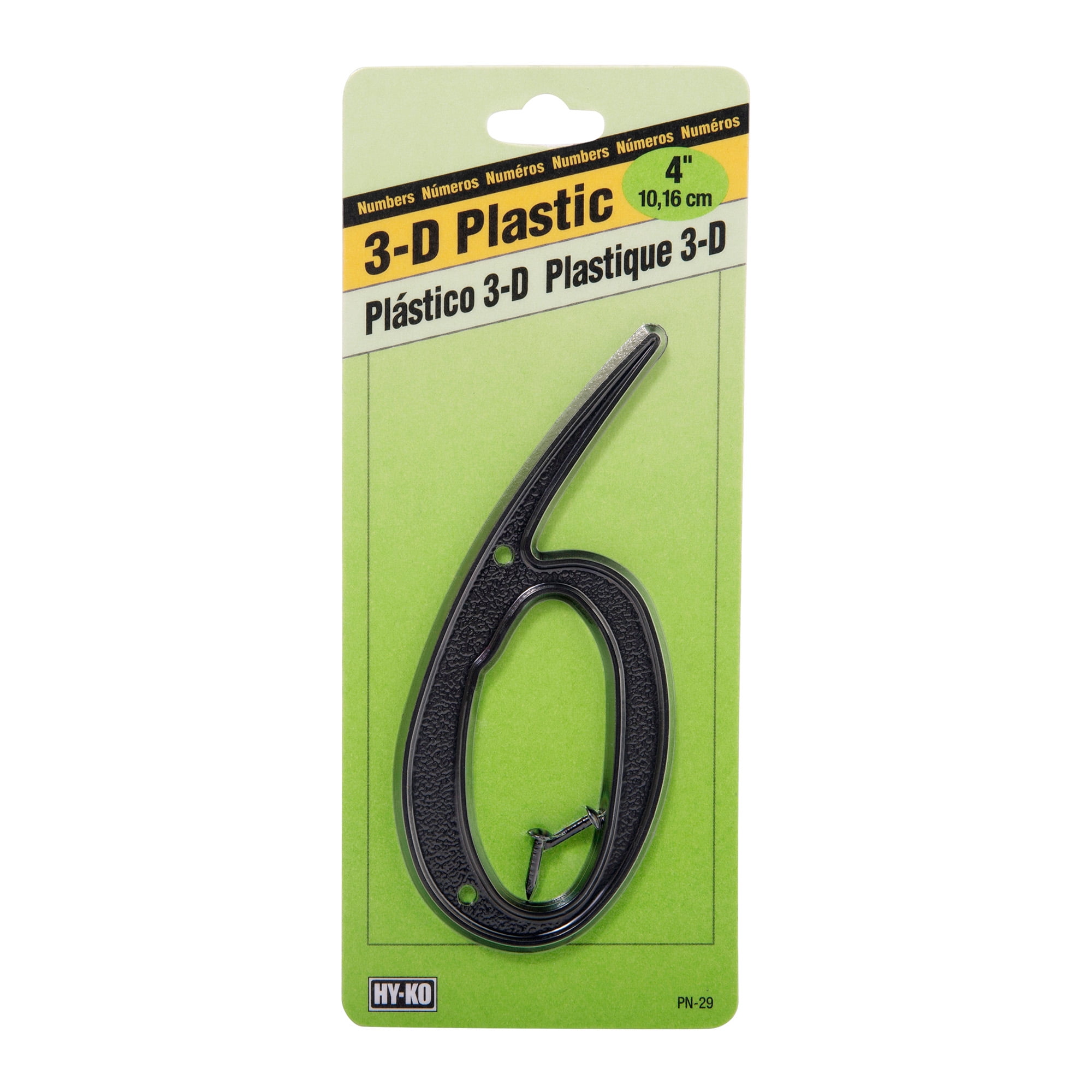 Hy-Ko 4' House Address Number 6, Black Textured Plastic, Includes Nails