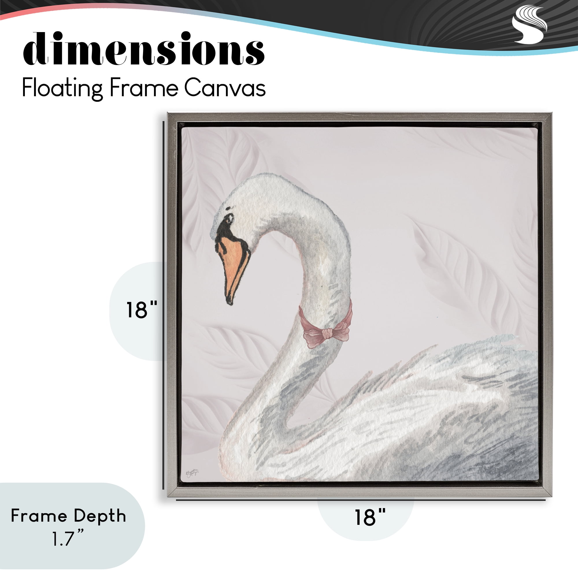 Stupell Industries Soft Classic Swan & Bow Gray Framed Floater Canvas Wall Art, design by Elizabeth Medley