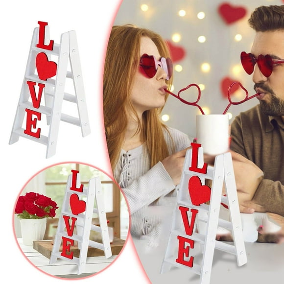 Hbdhejl Valentine'S Day Wooden Ladder Decoration Valentine'S Day Table Decorative Ornaments Valentine'S Day Decoration Cute Ladder Decoration