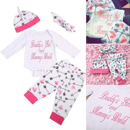 

4PCS Newborn Infant Baby Girls Clothes Playsuit Romper Pants Bodysuit Outfit Set