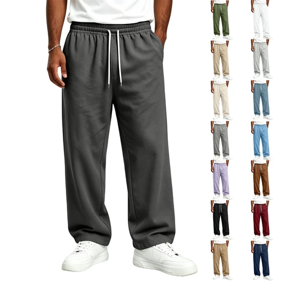 Hearthz Men Baggy Sweatpants Wide Leg Lounge Mens Joggers Pants Open Bottom Men's Sweatpants with Pockets Light Gray XL