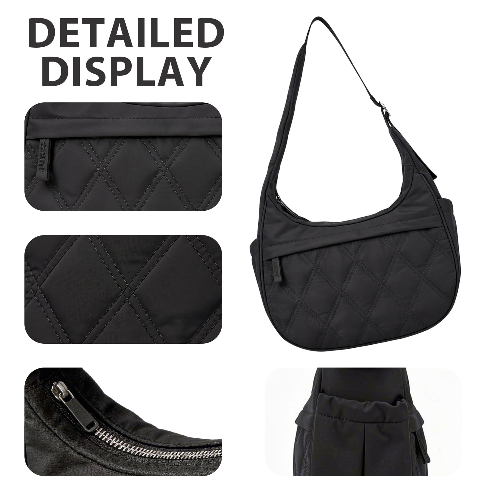 DEFAHN Puffy Quilted Tote Bag for Women, Soft Nylon Crossbody Bag with Zipper Pockets, Large Lightweight Carryall Hobo Handbag for Work Travel School, Gift Idea