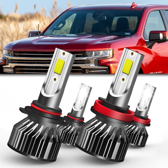 QIPEIZSP compatible with 2007 2008 2009 2010 2011 2012 2013 2014 2015 Chevy Silverado leds 1500 2500 3500 HD,9005/HB3 High Beam   h11/h8/h9 Low Beam,Pack of 4