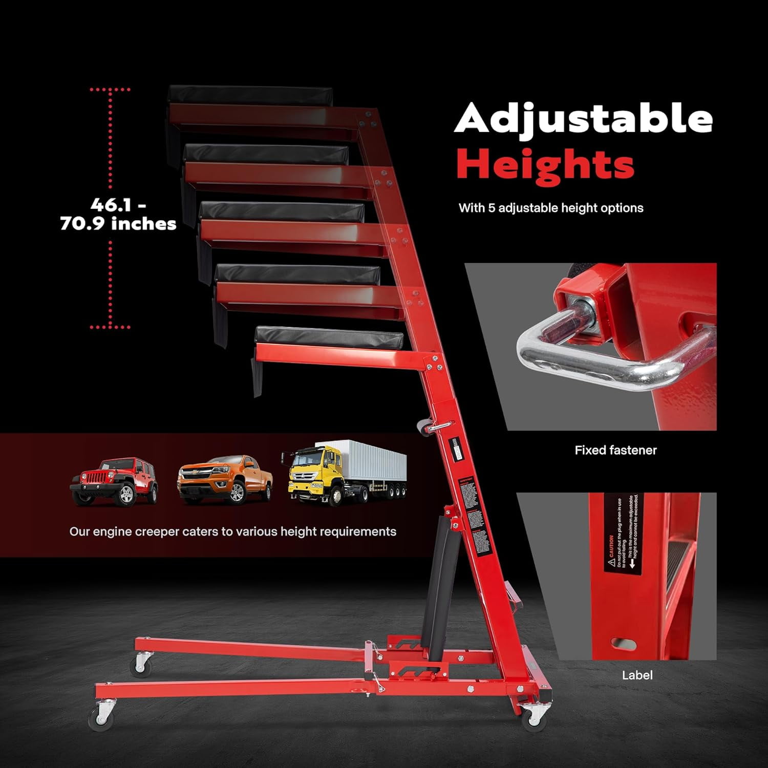 SPECSTAR Topside Automotive Engine Creeper, 46" to 71" Adjustable Height, 400LBS Capacity, with Leather Cushion and 4 Swivel Casters