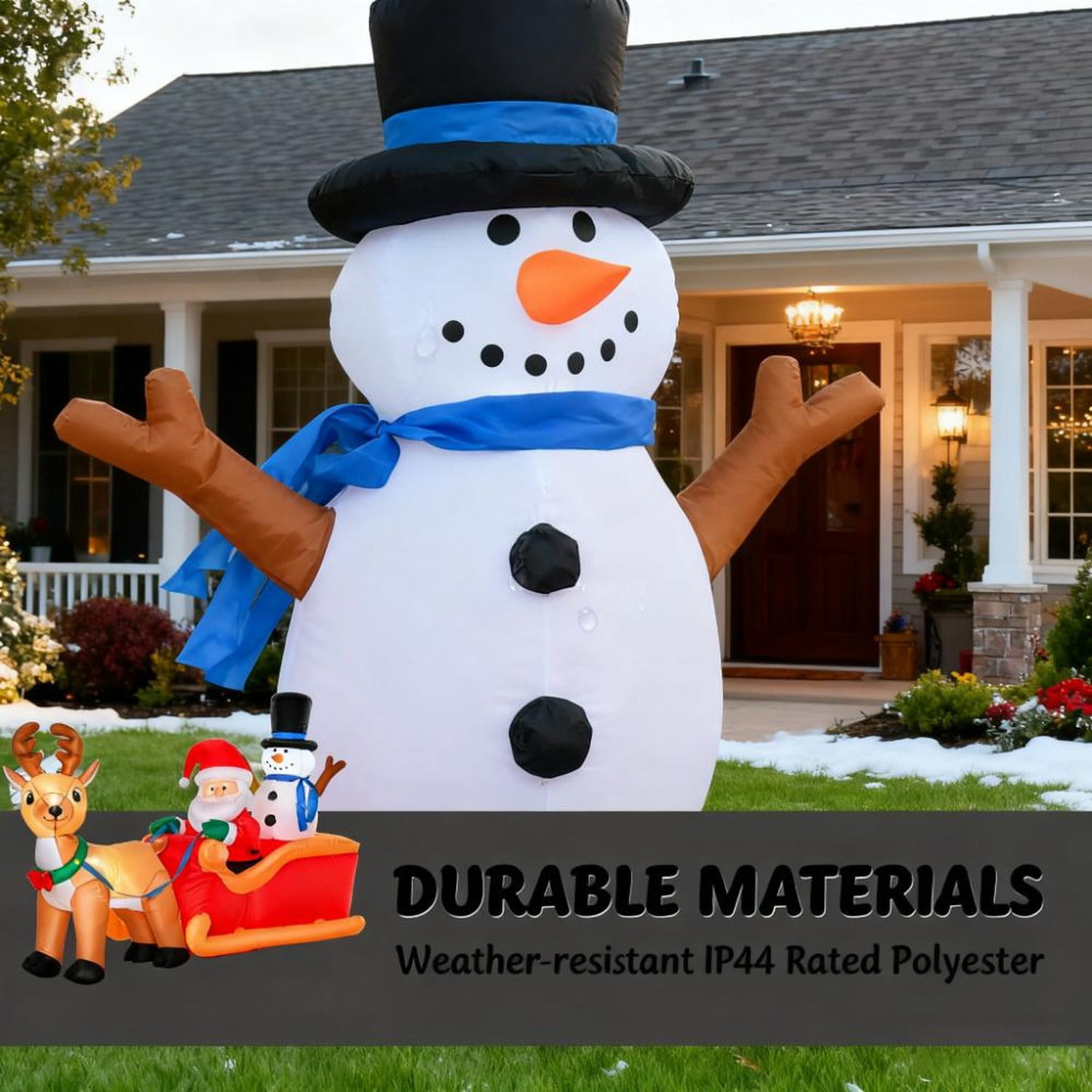 Christmas Inflatable Santa Claus with Reindeer and Snowman LED Yard Decoration, Red/Yellow, 78.75x31.5x50.5 in
