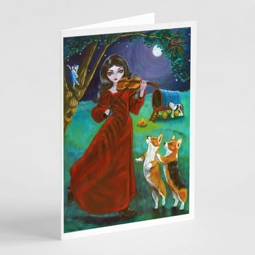 Caroline's Treasures Fairy Moon Dance with Corgi Greeting Cards with Envelopes, 5" x 7" (8 Count)