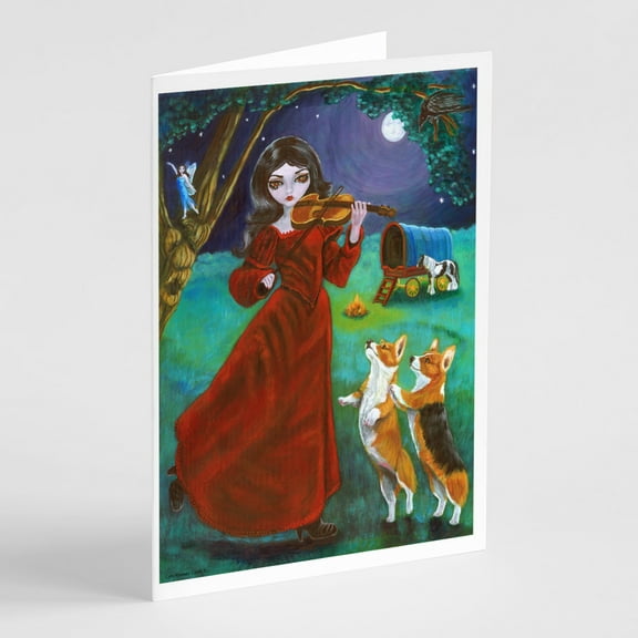 Fairy Moon Dance with Corgi Greeting Cards and Envelopes Pack of 8