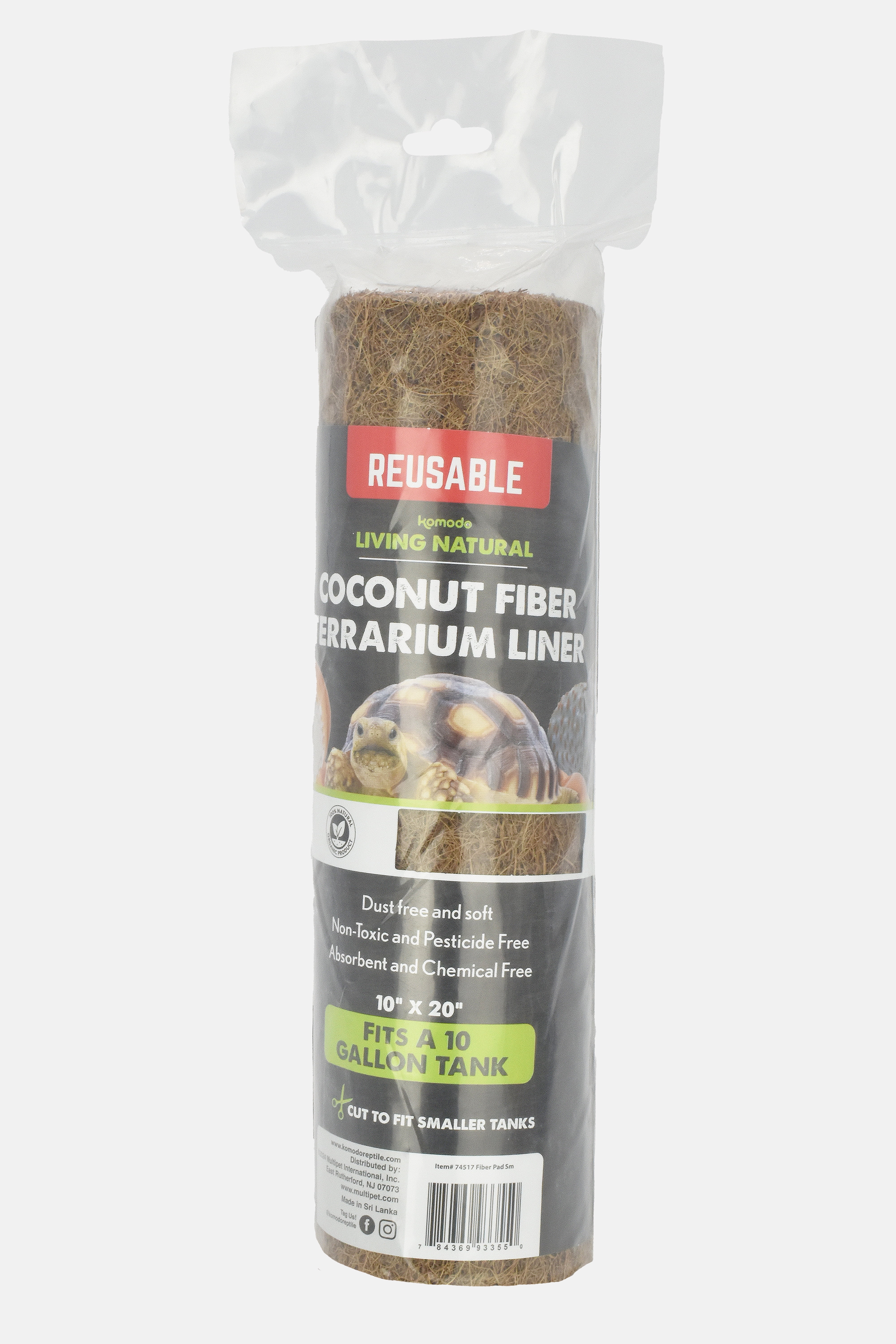 (3 pack) Komodo Coconut Fiber Reusable Terrarium Liner for Reptiles, 10 x 20 inches