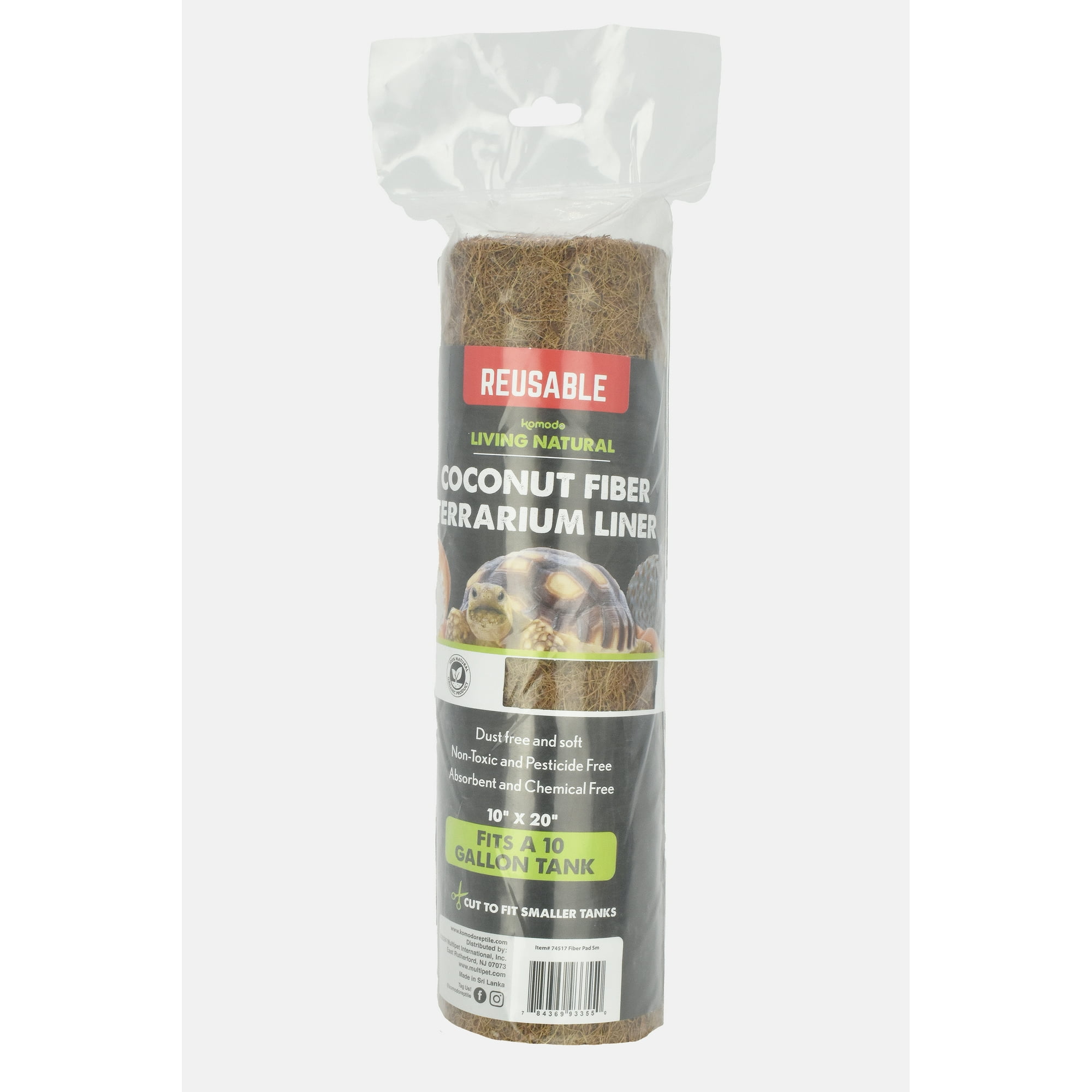 Komodo Coconut Fiber Terrarium Liner, Reusable Natural Reptile Substrate, 10 x 20 in