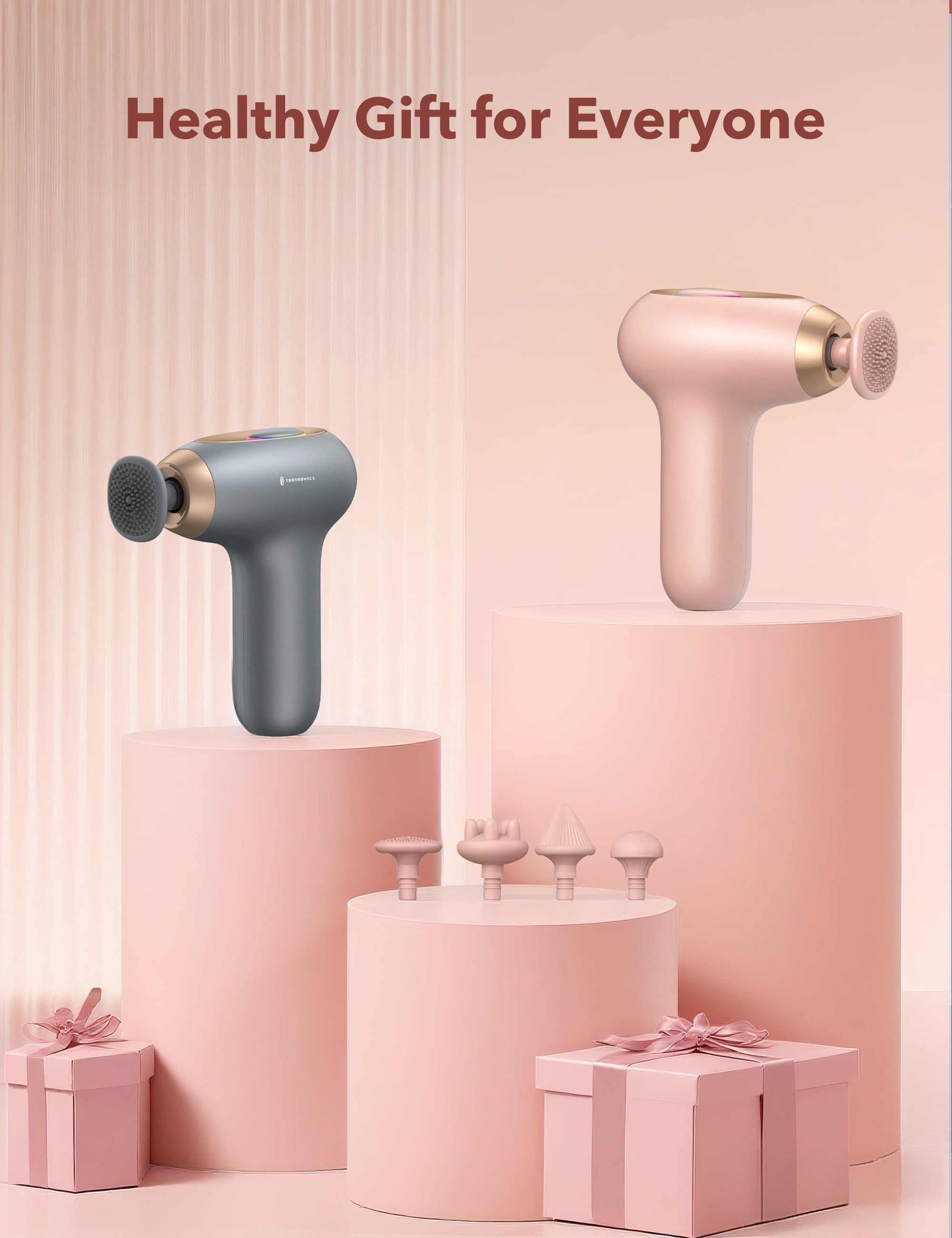 Massage Gun, Deep Tissue Muscle Massager Handheld Cordless Back Massager with 5 Speeds and 4 Heads, Pink