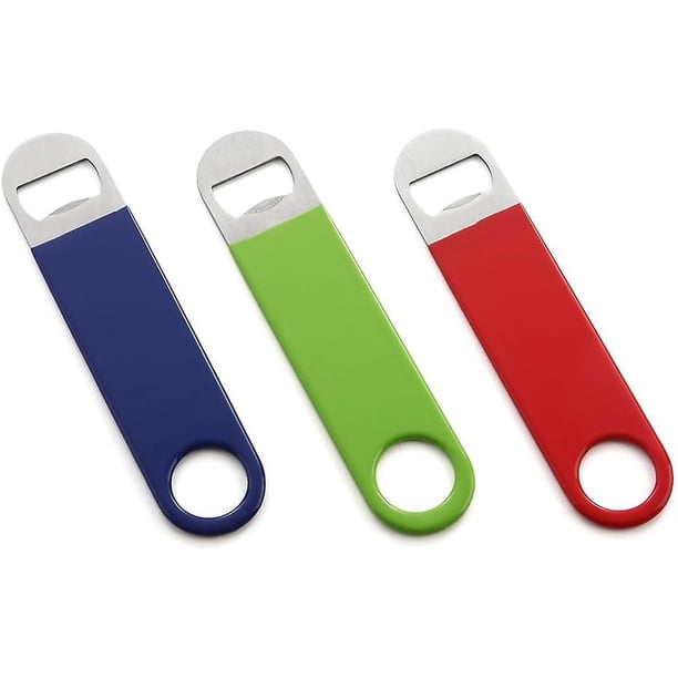 3 Pack Heavy Duty Stainless Steel Flat Bottle Opener, Solid Easy To Use Best Bottle Openers, 7 Inches Red, Green, Blue