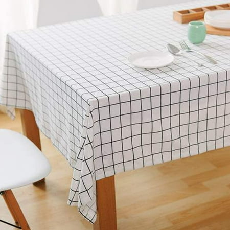 

Fashion Classic Rectangular Cotton Linen White Check Grid Washable Tablecloth Vintage Dinner Picnic Table Cloth Cover Home Decoration(Oblong 55 x 98 Inch)
