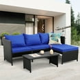 thumbnail image 2 of Waroom Outdoor Furniture Set 3 Pieces Patio Wicker Conversation Chairs and Coffee Table, Royal Blue, 2 of 6