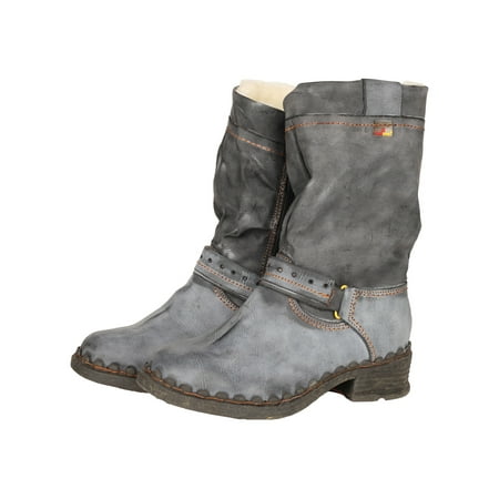 

TMA EYES Buckle-Accent Leather Faux Fur Women Boots