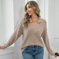 thumbnail image 3 of SOMER Women's Sweaters V Neck Pullover Long Sleeve Knitted Cozy Foldover Collared Casual Jumper Top With Pocket for Spring Fall Winter, 3 of 7