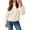 thumbnail image 2 of Lightweight Cardigans for Women Stand Collar Striped Full Zip Knit Cardigan Long Sleeve Loose Fit Casual Outer Coat Fall Winter Commuter Sweater Complexion S, 2 of 6