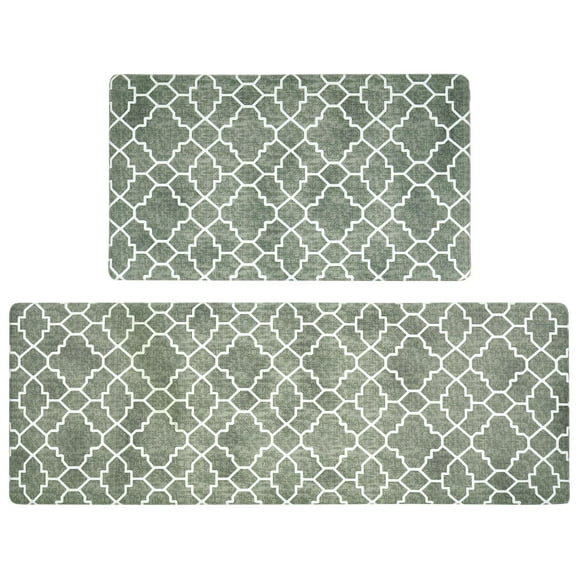 FRESHMINT Ensemble de Tapis de Cuisine 2 Pcs, Tapis de Cuisine Anti-Fatigue pour Sol, Tapis de Confort Imperméable Antidérapant, Tapis de Cuisine Boho pour Décoration de Cuisine, Évier, Bureau