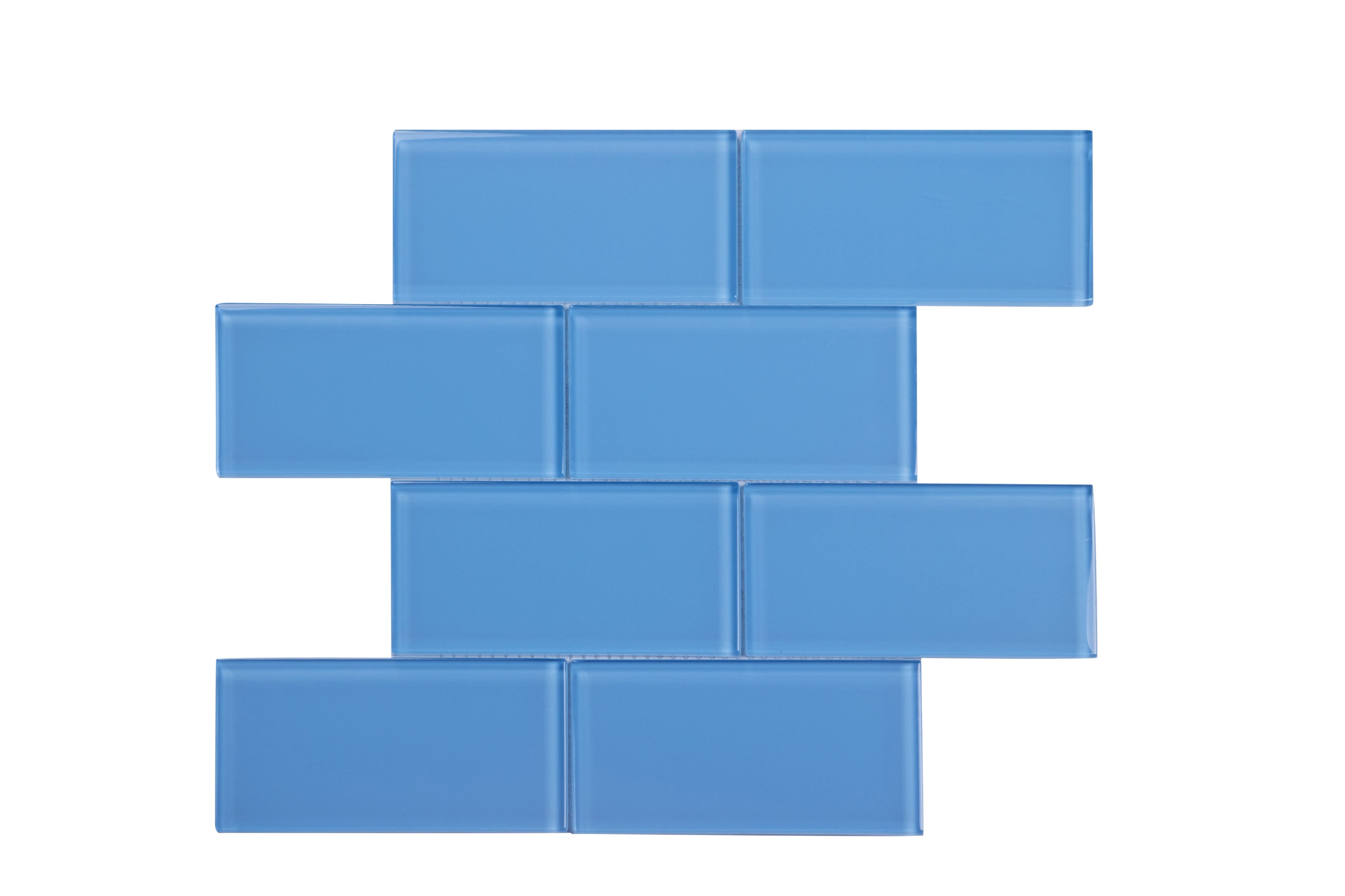 WS Tiles Sample Premium Sky Blue 3 in. x 6 in. Glass Subway 12 in. x