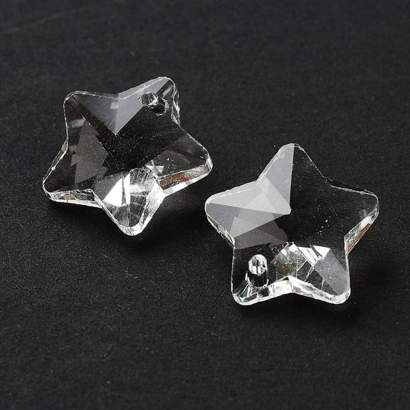 10pcs Transparent Glass Pendants Faceted Star Charms Clear 13x13.5x7mm Hole: 1mm