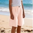 thumbnail image 4 of ITSAME Shorts for Girls, Striped Print Cotton Linen Elastic Waist Summer Casual Fashion Loose Shorts Orange 10T, 4 of 8