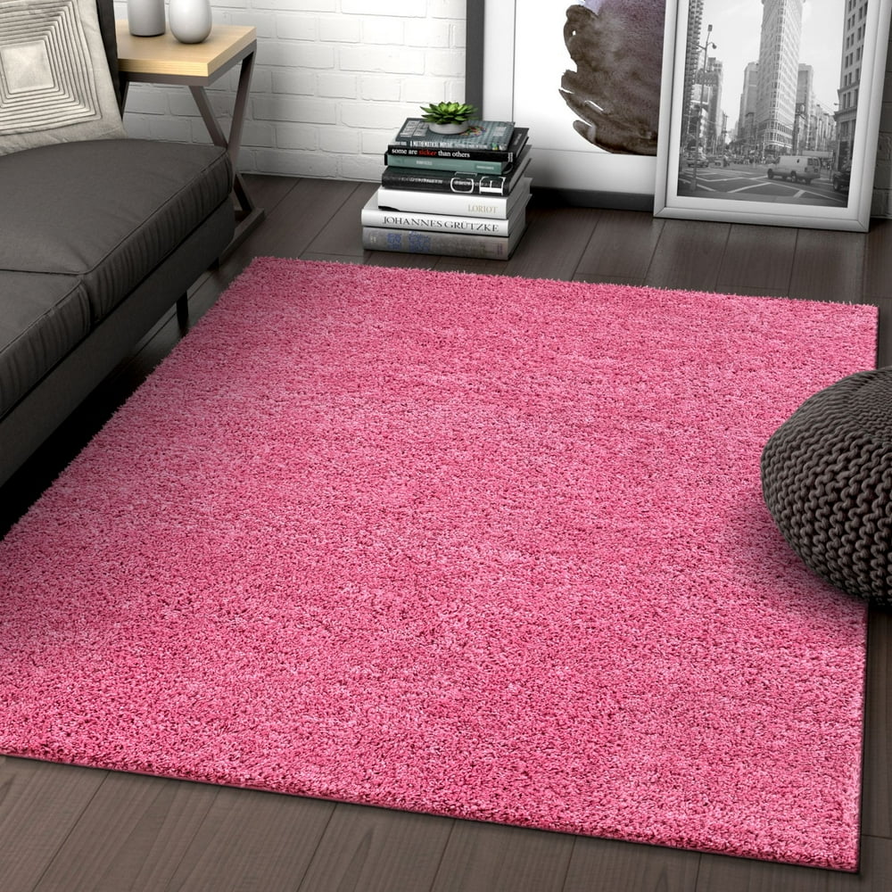 Solid Retro Modern Pink Shag 7x10 ( 6'7'' x 9'10'' ) Area Rug Plain ...