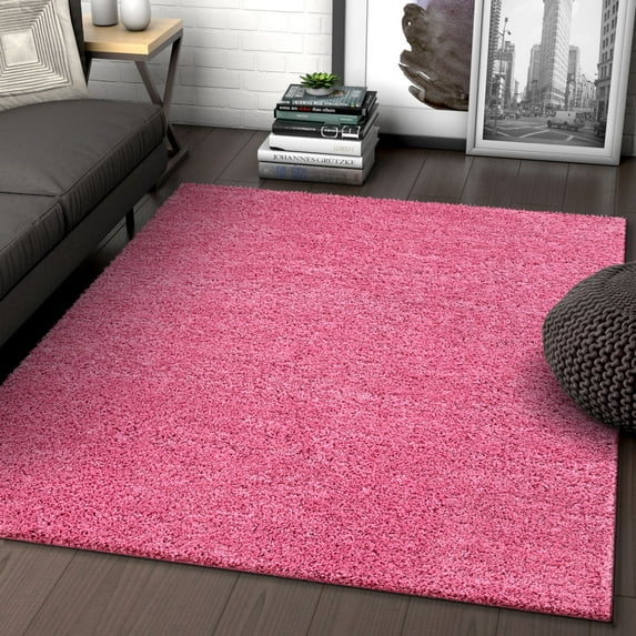 Solid Retro Modern Pink Shag 3x5 ( 3'3'' x 5'3'' ) Area Rug Plain Plush Easy Care Thick Soft Plush Living Room Kids Bedroom