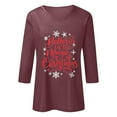 thumbnail image 4 of Fiaer Christmas Merry T Shirts for Women V Neck 3/4 Sleeve Holiday Graphic Tee Fall Loose Fit Plus Size Fashion Casual Tops Dark Purple2 XL, 4 of 4