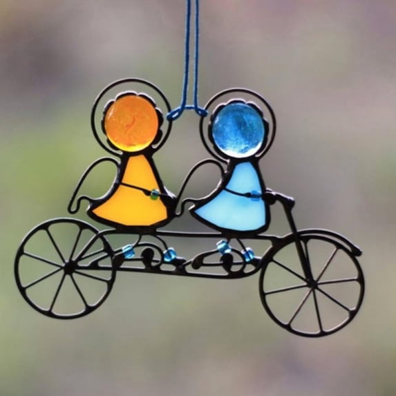 Color Art Window Pendant,Angel Love Couples Stained Glass Window Panel,"Best Friends" Window Wall Art,Home Decor Gift