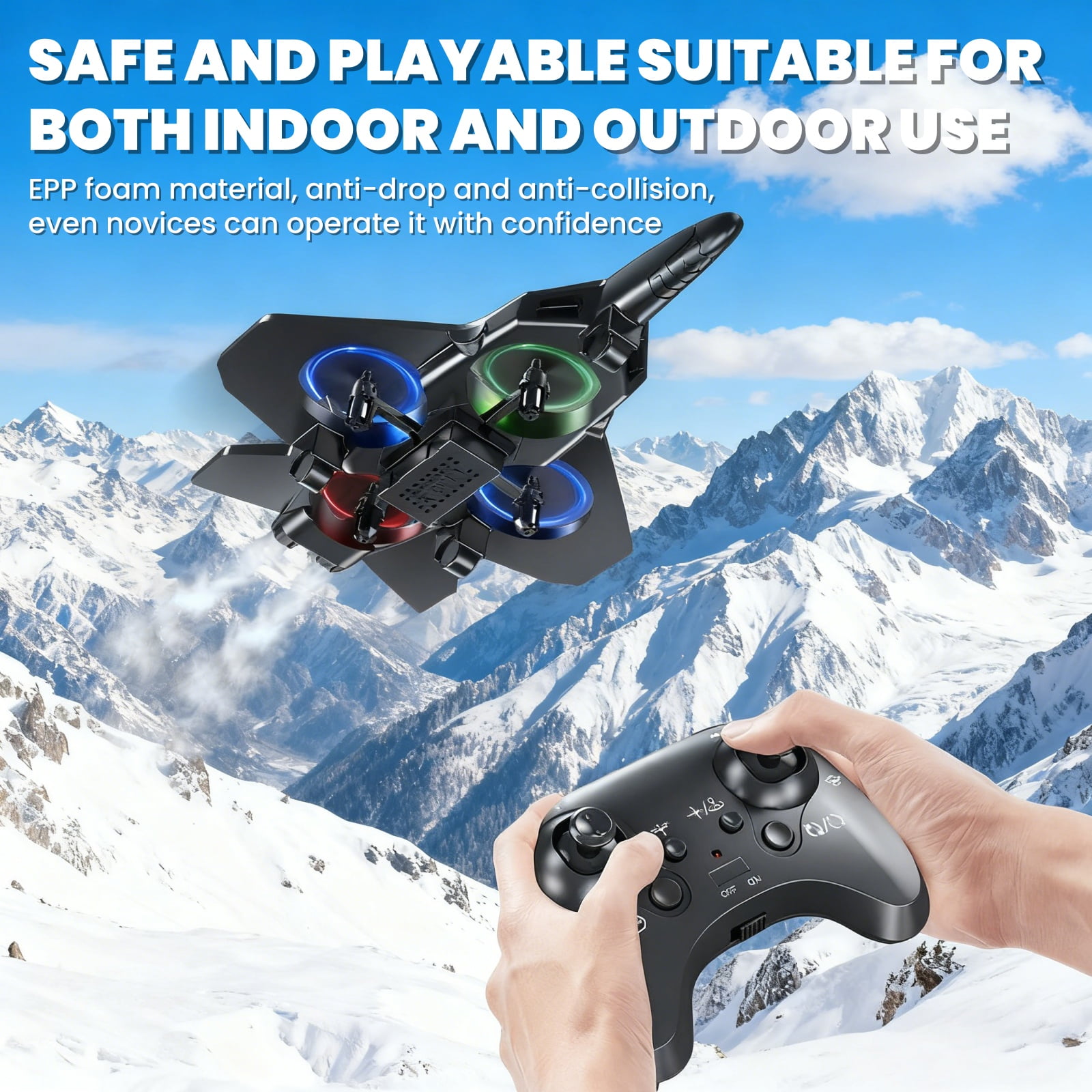 Foam Remote Control Airplane for Ages 14+, RC Fighter Jet with LED Lights, 360° Flip Stunt Roll, Durable EPP Plane Gift for Teens & Adults