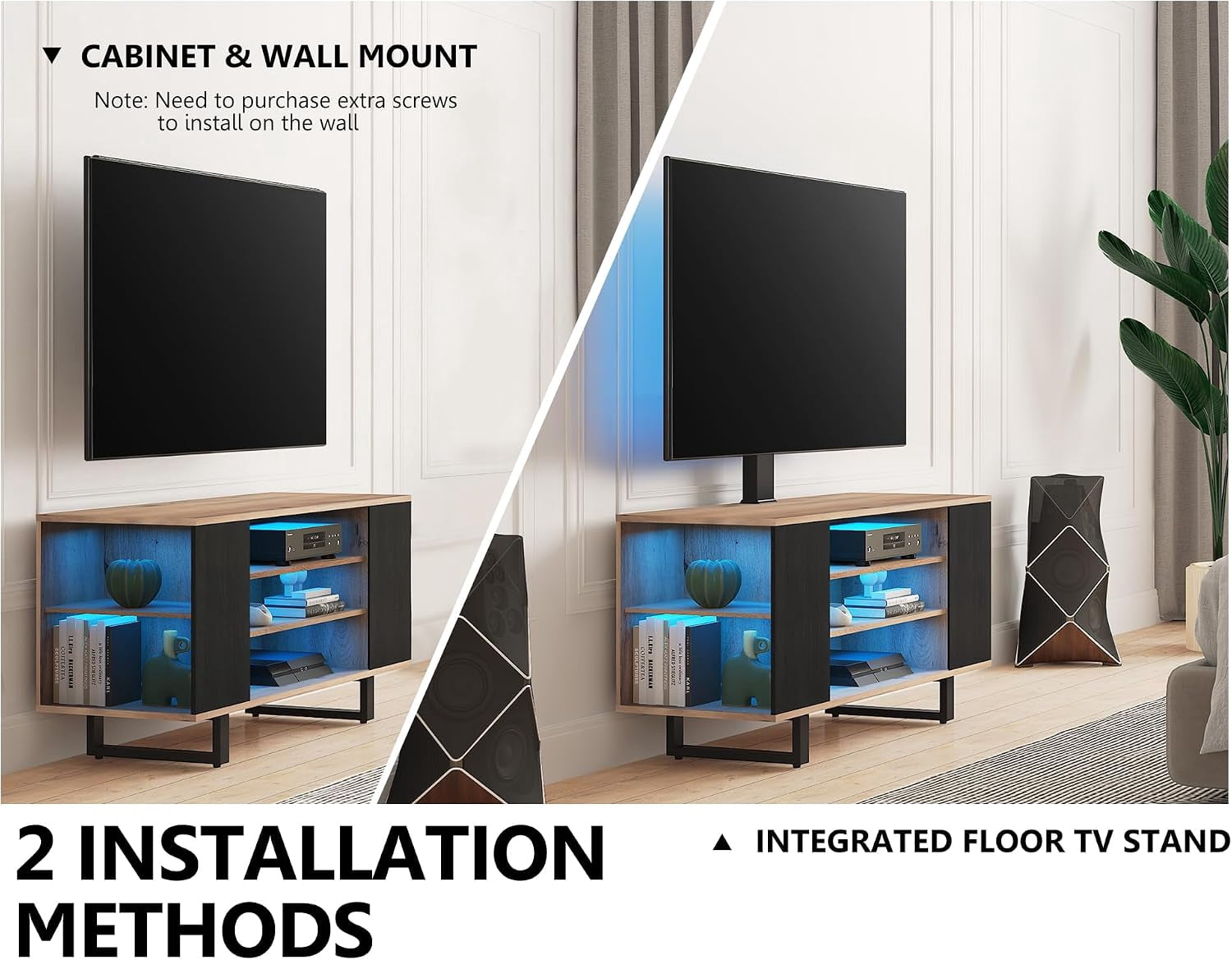 FITUEYES Entertainment Center for 32–70 Inch TVs, Black, Swivel Mount