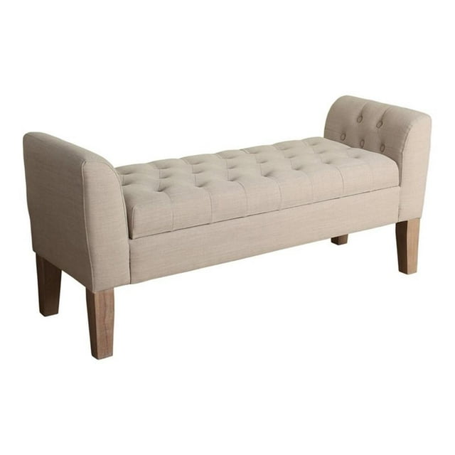 HomePop Kate Transitional Fabric Storage Bench and Settee in Cream