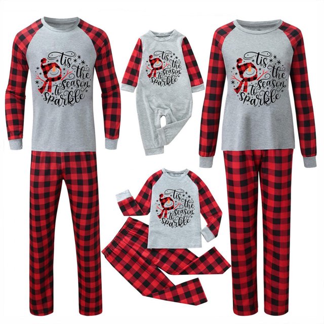 Ensembles Assortis Christmas Pajamas pour la Famille à Carreaux Noirs et Rouges, Pyjamas de Noël Amusants pour la Famille, Ensembles Doux et Confortables de Chemises et Pantalons