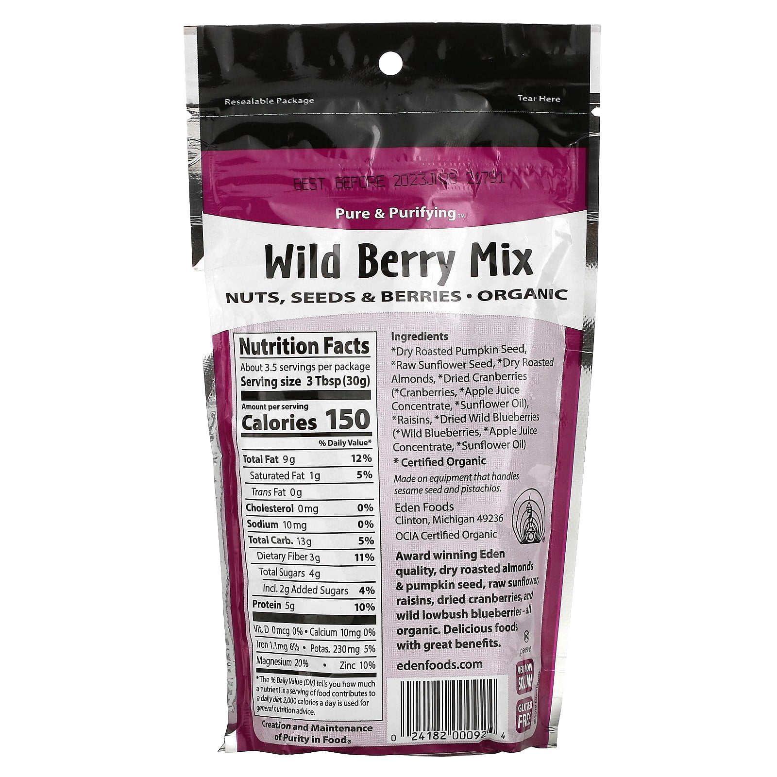 Eden Foods, Wild Berry Mix, Nuts, Seeds & Berries, 4 oz Pack of 3