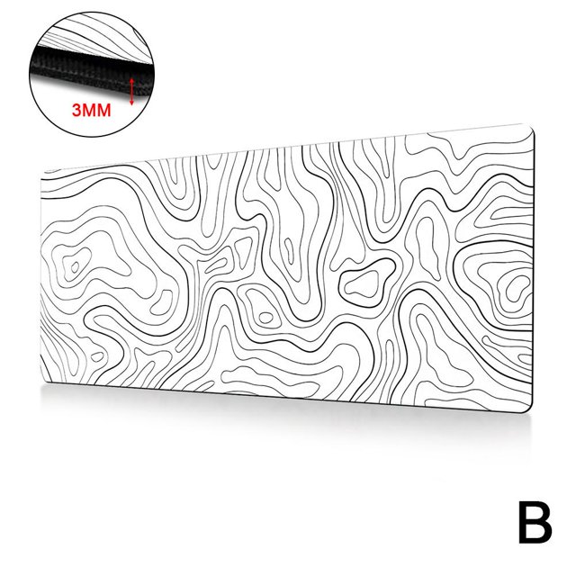 Alfombrilla de ratón topográfica para juegos, grande, extensible, negra y blanca, U6M1