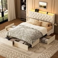 thumbnail image 2 of GUNAITO Full Size Bed Frame with 4 Storage Drawers, Velvet Upholstered LED Bed with LED and USB Ports, Modern Wingback Headboard Bed with Bedside Storage Board, Beige, 2 of 8