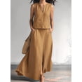 thumbnail image 4 of Summer Skirt Sets Women 2 Piece Outfits Sleeveless Top Elastic Waist Maxi Dress Sets with Pockets Brown L, 4 of 6