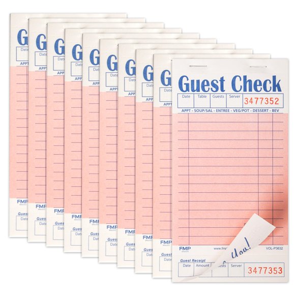Guest Check Books FMP Brands para servidores, 10 almohadillas, color rosa