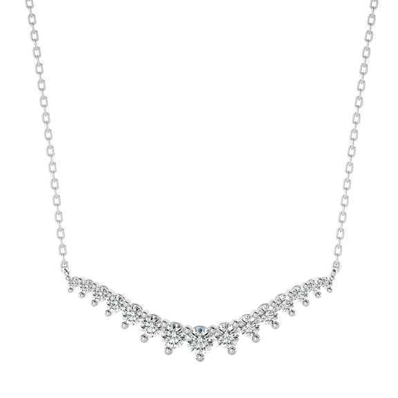 DIAMOND CLUB 1 Carat Lab Grown Diamond Shared Prong Curved Diamond Bar Necklace in 14K White Gold – Elegant Jewelry for Women Suitable for All Seasons