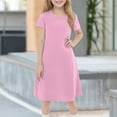 thumbnail image 2 of TQWQT Light pink Dresses for Girls Short Sleeve Girls Sundress Crew Neck Party Dress Size 10-12 Cute Girls Dresses Tween Girls T-Shirt Dress Kids Summer T-Shirt Dress Light pink 100, 2 of 6
