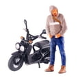 thumbnail image 2 of 1/64 Male Figure Driving Motorcycle Miniature Tiny Layout Desktop Ornament Gray Black, 2 of 8