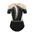 thumbnail image 4 of Sholeno Kids Girls Figure Skating Dance Leotard Short Sleeve Cutout Back Rhinestones Bodysuit Dancewear Black 8, 4 of 6