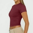 thumbnail image 6 of LISTHA Short Sleeve Crop Tops for Women Short Sleeve Tight Going Out Crew Neck Cropped T Shirts Summer Y2k Slim Fit Shirt Wine 2XL, 6 of 7