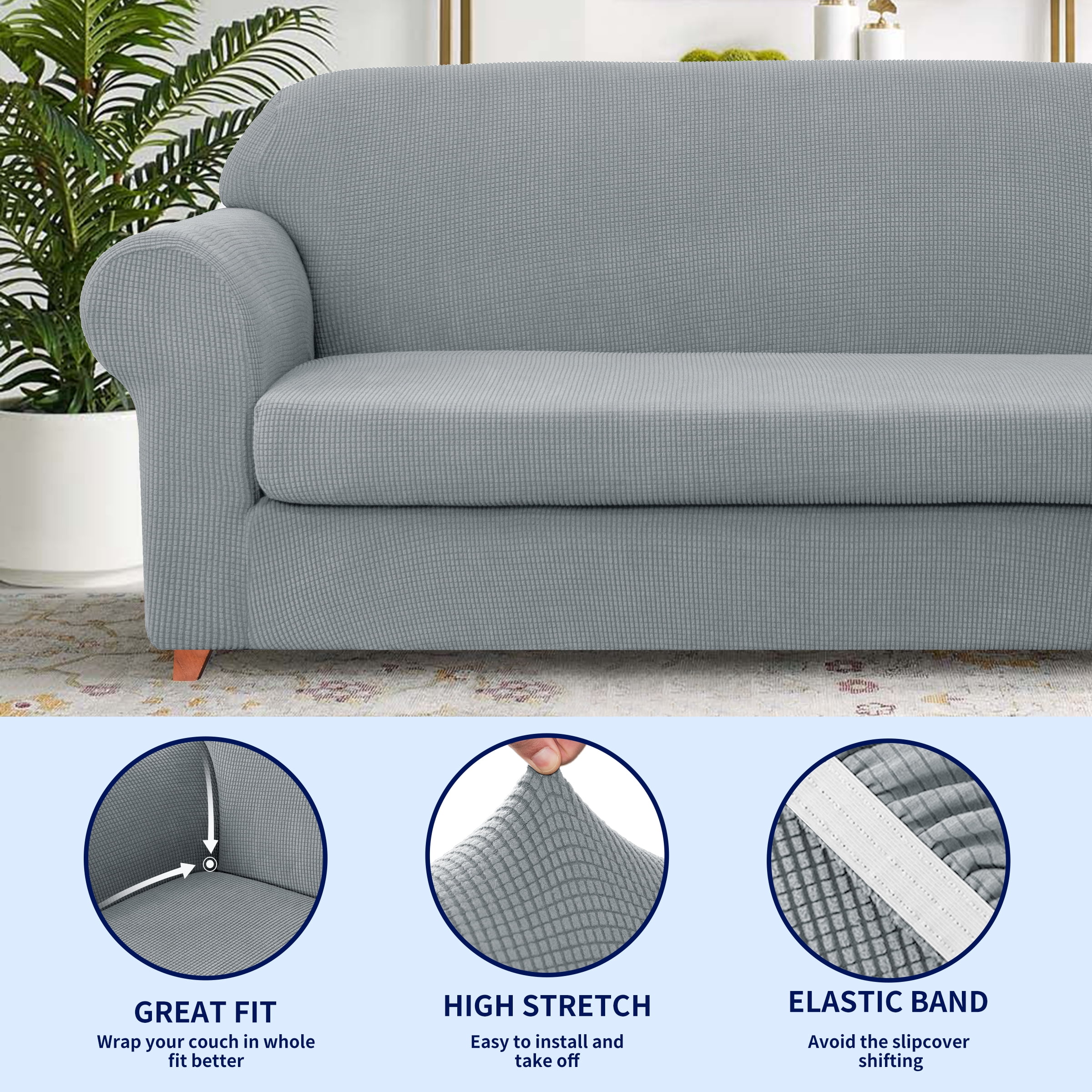 Subrtex Sofa Cover 1 Piece Slipcover with extra Stretch Cushion Seat Cover, Loveseat, Light Gray
