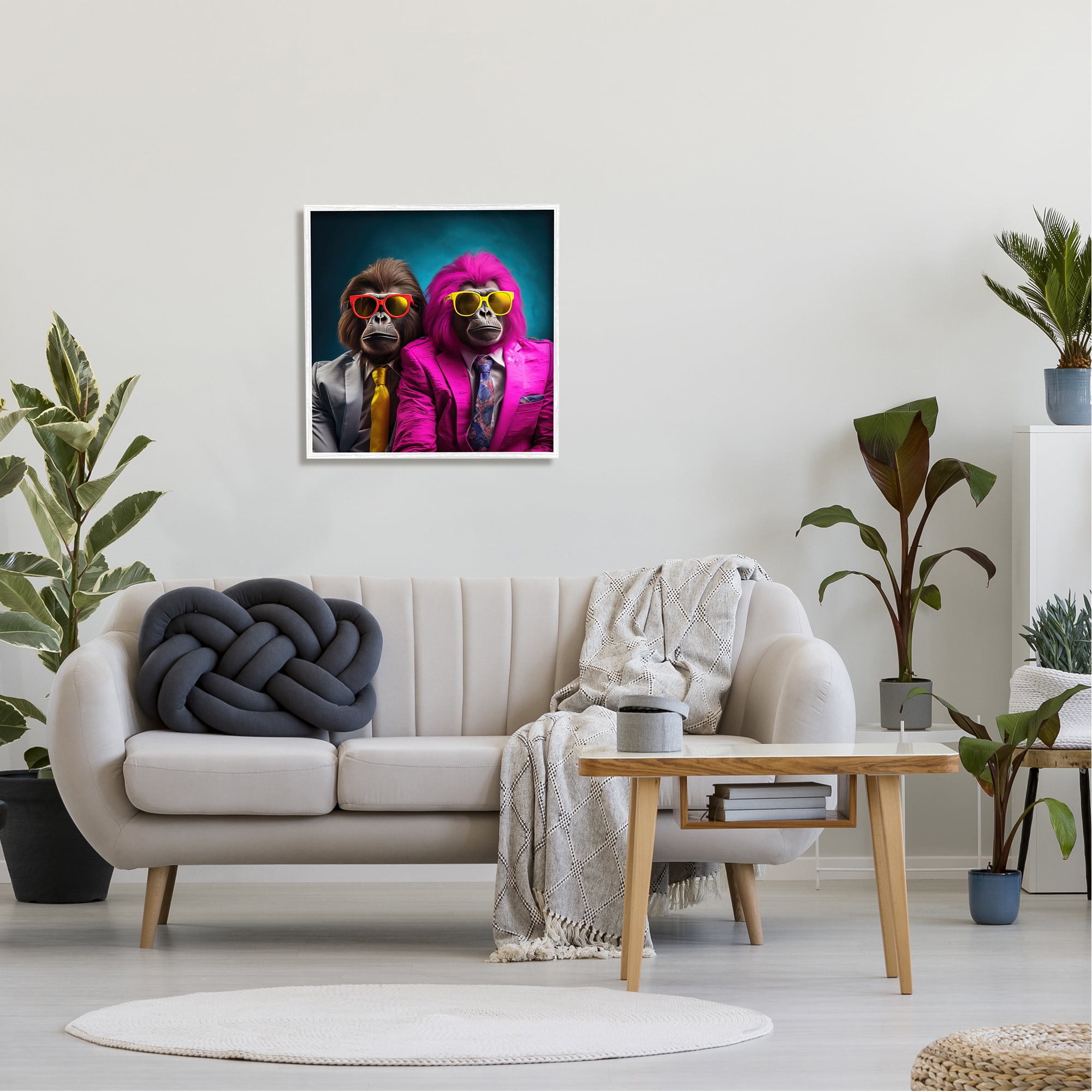 Stupell Industries Gorillas in Suits Animals & Insects Painting White Framed Art Print Wall Art, 24 x 24