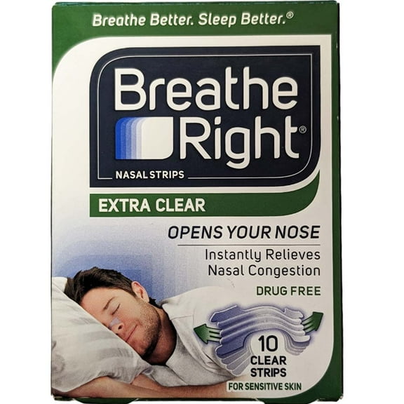 Breathe Right Extra Clear 10 Clear Strips for Sensitive Skin